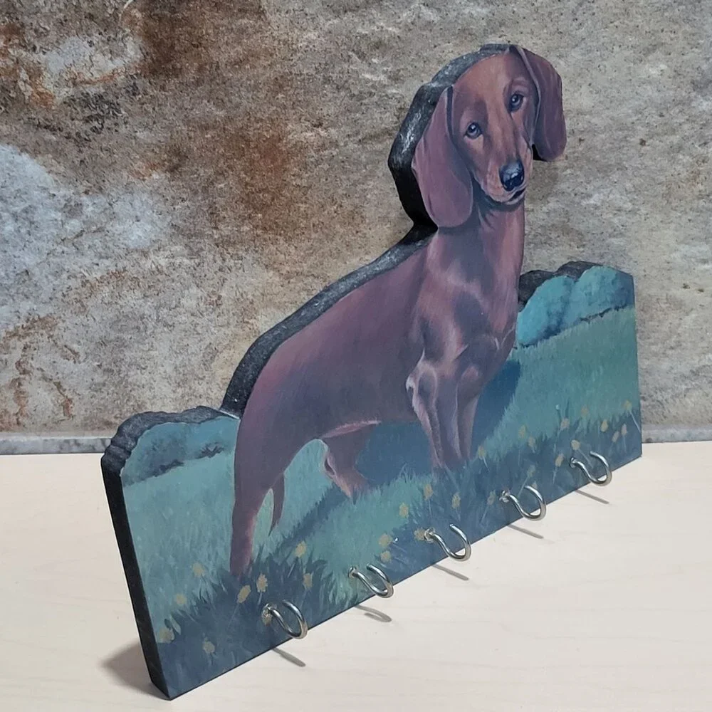 Decorative Brown Dachshund Dog Key Leash Holder Wall Mount